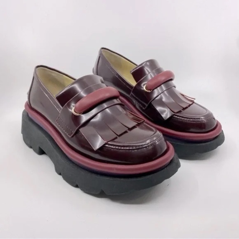 4CCCCEES Chic Burgundy Women's Loafers with Fringe Detail